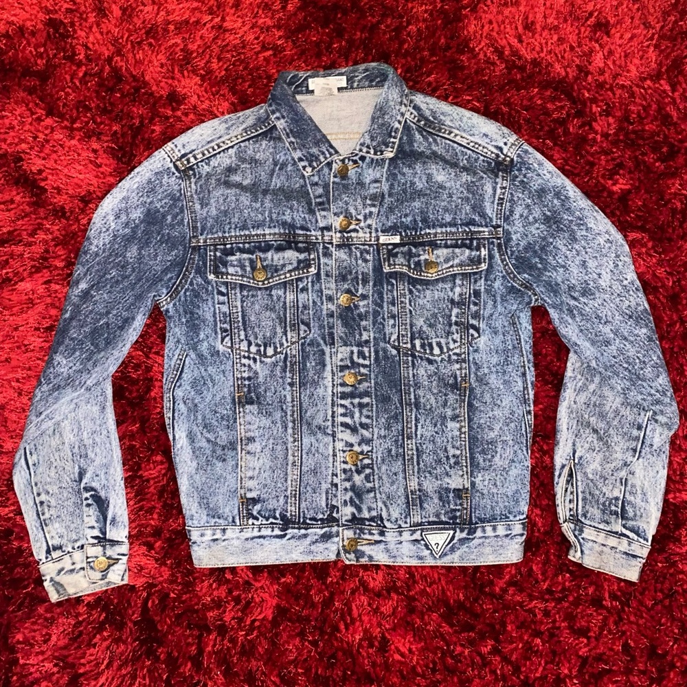 Vintage Guess Denim Trucker Jacket Mens S Acid Wash Georges Marciano 80s USA
